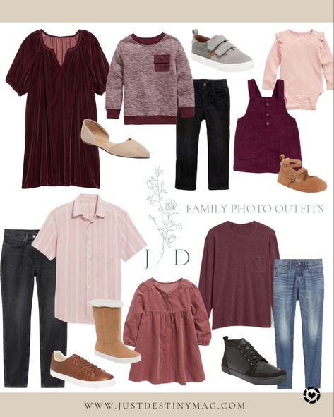 Magenta Family Photo Outfits, Mauve Outfit Ideas Color Combos, Mauve Family Photo Outfits, Mauve Outfit, Photo Theme, Fall Family Outfits, Family Photo Outfit Ideas, Family Photo Outfit, Fam Pics