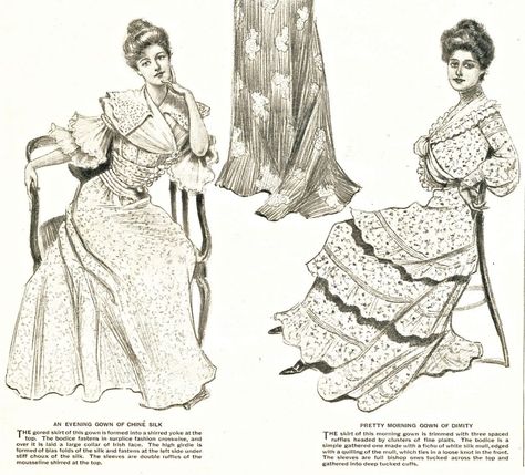 Edwardian Woman, 1900s Costume, Vintage Sketches, Shabby Chic Printables, 1900's Fashion, Dolly Varden, Flowered Dress, Ladies Home Journal, 19th Century Clothing