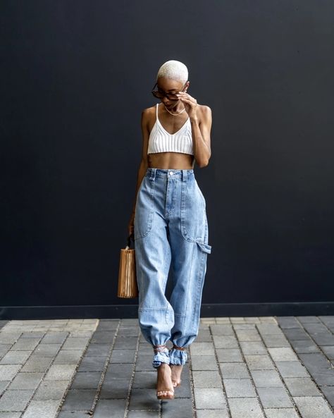 Denim Fits, Knit Bralette, Look Jean, Alex Mill, Looks Street Style, Trend Report, Platinum Blonde, Cargo Jeans, Baggy Jeans