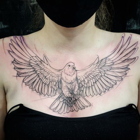 Tattoo Designs On Chest, Dove Neck Tattoo, Chest Tattoo For Women, Small Dove Tattoos, Front Neck Tattoo, Cute Ankle Tattoos, Dove Tattoo Design, Outer Forearm Tattoo, Side Neck Tattoo