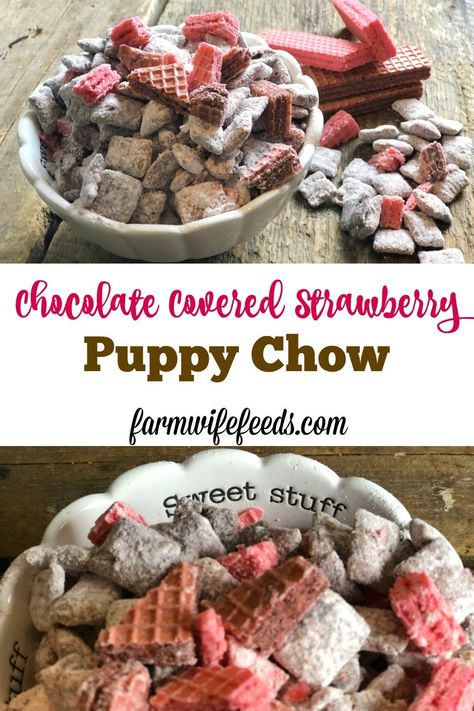 Puppy Chow Snack, Puppy Chow Chex Mix Recipe, Infused Recipes, Chex Mix Puppy Chow, Muddy Buddy, Chocolate Covered Strawberry Recipe, Puppy Chow Recipes, Covered Strawberry, Chex Mix Recipes