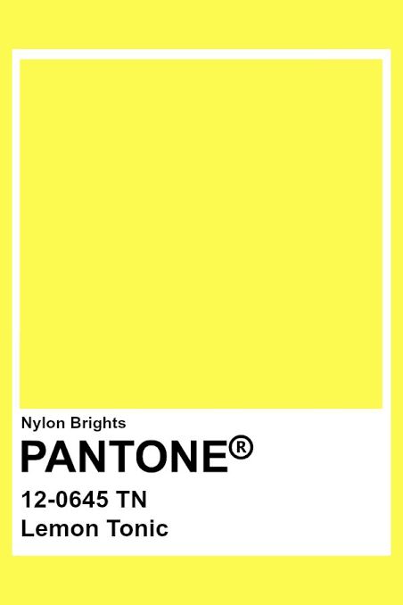 Yellow Colour Pantone, Lemon Yellow Pantone, Lemon Yellow Palette, Pantone Bright Colors, Pantone Giallo, Pantone Colors Yellow, Lemon Tonic, Lemon Yellow Color, Pale Dogwood