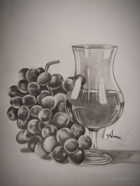 realistic pencil sketch Champagne Tattoo, Realistic Pencil Sketch, Figure Photography, Flower Art Painting, Pencil Sketch, Pencil Drawings, Flower Art, Still Life, Grapes