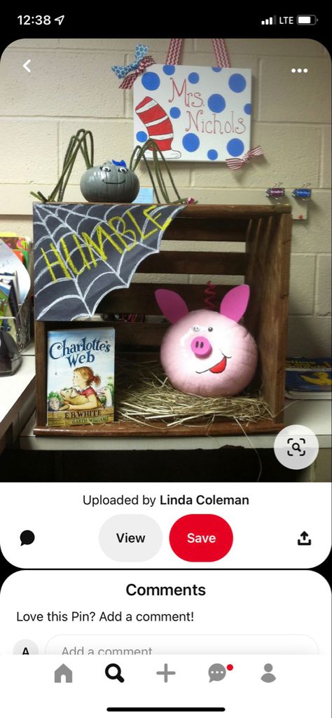 Charlotte’s Web Pumpkin Decorating, Charlotte's Web Pumpkin Decorating, Charlottes Web Pumpkin Ideas, Charlotte’s Web Pumpkin, Charlotte Web Pumpkin, Storybook Pumpkin Ideas Easy, Charlottes Web Pumpkin Painting, Pumpkin Decorating Ideas Book Character, Book Character Pumpkin Ideas