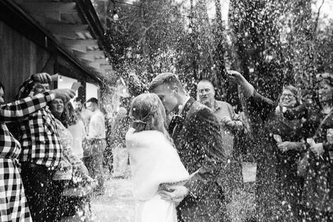 Snow Send Off, Fake Snow Wedding, Send Off Ideas, Snow Wedding, Wedding Send Off, Fake Snow, Snow Pictures, Wedding Exits, Winter Wedding Decorations