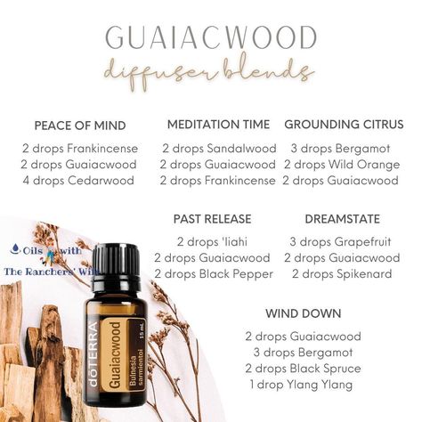 Guaiacwood Diffuser Blends, Doterra Oils Recipes, Doterra Recipes, Roller Blends, Doterra Diffuser, Doterra Diffuser Blends, Essential Oil Combinations, Essential Oils Collection, Healing Essential Oils