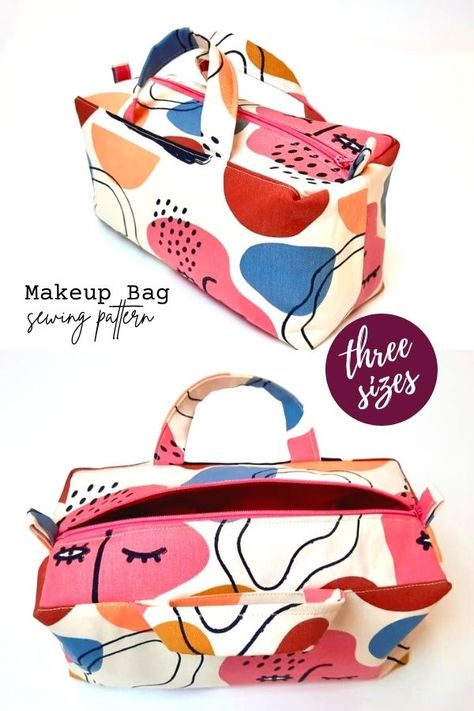 Makeup Bag sewing pattern (3 sizes). Here's your chance to make a fabulous Makeup Bag. It comes in three different sizes and there are two pockets inside and one pocket with elastic. The pdf pattern includes step-by-step written instructions, however, the designer has also produced a 23-minute YouTube video showing you how to sew the Makeup Bag pattern. Boxy bag sewing pattern with video tutorial. SewModernBags Makeup Bag Sewing Pattern, Makeup Bag Sewing, Sewing Makeup Bag, Bag Stitching, Makeup Bag Pattern, Cosmetic Bag Pattern, Diy Makeup Bag, Boxy Bags, Bag Sewing Pattern