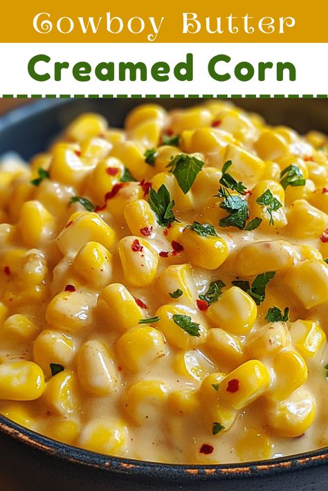 Cowboy Butter Creamed Corn Creamed Corn With Basil, How To Cream Corn Off The Cob, Scalloped Corn With Creamed Corn, Corn In Milk And Butter, Cream Corn Bake, Corn And Carrots Side Dish, Can Of Corn Recipes, Corn Side Dishes Thanksgiving, Side Dish Corn Recipes