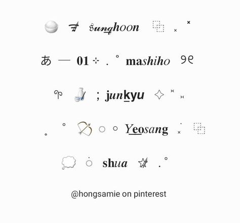 𔘓 ⸼ ˚ random idols nicks ⿻ click "visitar" para obtenerlos Edwardian Script Font, Cute Emoji Combinations, Cool Text Symbols, Cute Bios, Name Symbols, Cute Text Symbols, Business Fonts, Text Symbols, Aesthetic Letters