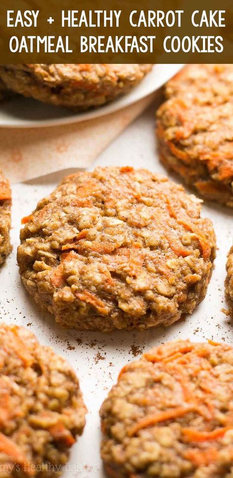 Breakfast Cookies For Kids, Healthy Carrot Cake Oatmeal, Easy Breakfast Cookies, Healthy Breakfast Recipes Clean Eating, Healthy Carrot Cake, Breakfast Cookie, Oatmeal Breakfast Cookies, Breakfast Cookie Recipe, Low Calorie Breakfast