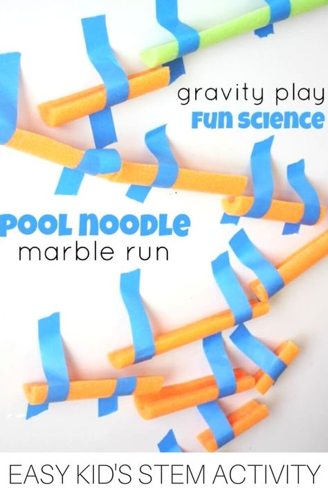 Build A Marble Run Wall - Little Bins for Little Hands Gravity Activities, Cheap Summer Activities For Kids, Cheap Summer Activities, Easy Indoor Activities, Kids Stem Activities, Stem Projects For Kids, School Age Activities, Engineering Activities, Pool Noodle