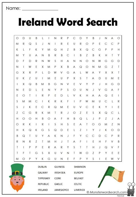 Ireland Worksheets Free Printable, Ireland Coloring Pages, Irish Activities For Kids, Ireland Activities For Kids, Ireland Worksheet, Irish Heritage Culture, Ireland Crafts, History Word Search, Ireland Facts