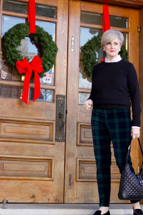 christmas in the city - Style At A Certain Age Talbots Christmas Outfits, Stylish Seniors, Plaid Pants Outfit, Advanced Fashion, Black Watch Plaid, How To Look Expensive, Style At A Certain Age, Christmas In The City, Christmas Clothing