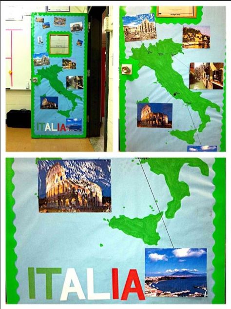 Knowledge Around The World hallway theme! Europe: traced and then painted Italy onto bulletin board paper, then printed pictures of major cities and labeled the map and the pictures :) hall mates were jealous so now I'm doing all of the doors Italy Display Classroom, Italy Bulletin Board, Italy Classroom Theme, Italy Door Decorating Classroom, Italian Classroom Decorations, Italy Classroom Decoration, Italy Decorations, Map Of Italy Regions, Italy Regions