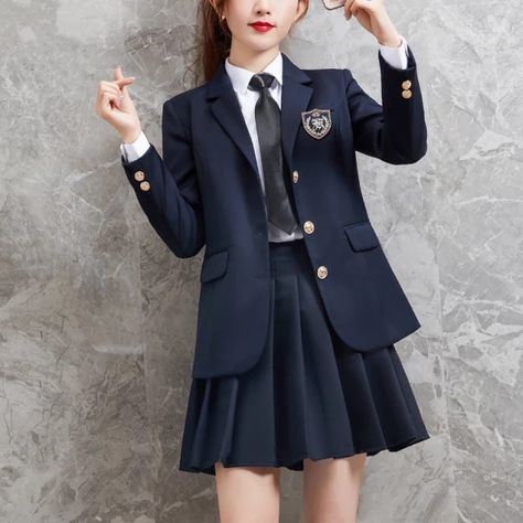 Private School Uniforms Aesthetic Blue, Korean Uniform School, Oxford Uniform, School Blazer, Student Uniform, School Material, Polo Shirt Girl, Blue Uniform, School Uniform Outfits