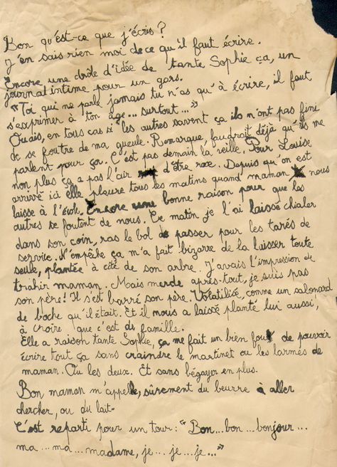 Journal intime d'un inconnu. "Bon qu'est-ce que j'écris ? J'en sais rien moi de ce que qu'il faut écrire. Encore une drôle d'idée de tante Sophie, ça, un journal intime pour un gars. [..] si les autres savent ça, ils ont pas fini de se foutre de ma gueule."  ---- Voir d'autres extraits savoureux en cliquant 2 X. Bulette Journal, Escape Halloween, Commonplace Book, Girls Diary, It Ends With Us, Journal Diary, Art Challenge, Journal Planner, Disney Art