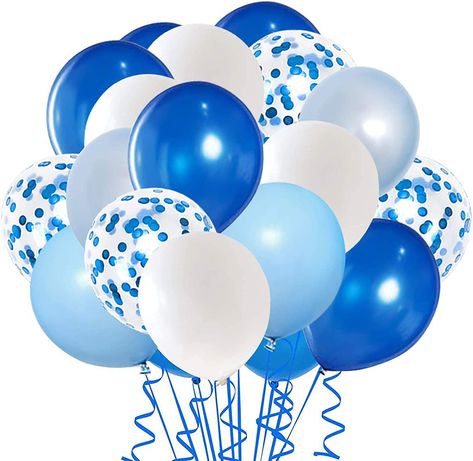 Royal Blue Confetti Latex Balloons, 50pcs 12 inch Light Blue Baby Blue and White Party Balloons for Birthday Wedding Party Decoration Blue Party Themes, Confetti Balloons Birthday, Pretty Balloons, Balloons For Birthday, Ballon Party, Blue Confetti, Blue Balloon, Silver Balloon, Metallic Balloons