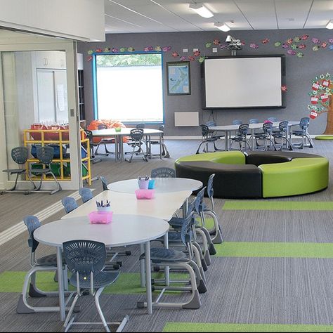 Flexible Learning Spaces, Circle Ottoman, Collaborative Learning Spaces, Classroom Seating Arrangements, Flexible Seating Classroom, School Library Design, Collaborative Classroom, Classroom Seating, Modern Classroom