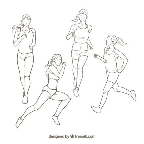 Woman running with different postures  Vector | Free Download Woman Running Drawing Reference, Running Woman Drawing, Drawing Of Someone Running, Female Running Pose Drawing, Running Drawing Poses, People Running Drawing, Girl Running Drawing, Running Doodles, Walking Pose Reference Drawing