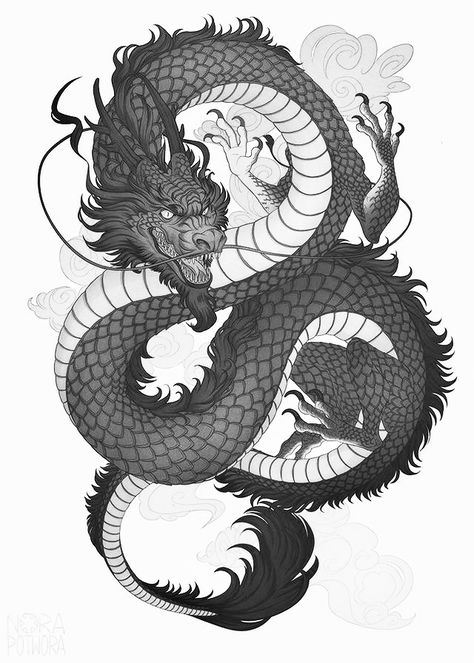 Japanese Dragon Tattoo, Japanese Dragon, A Dragon, Dragon Tattoo, Tattoo Ideas, Tattoo Designs, Black And White, Tattoos, Drawings