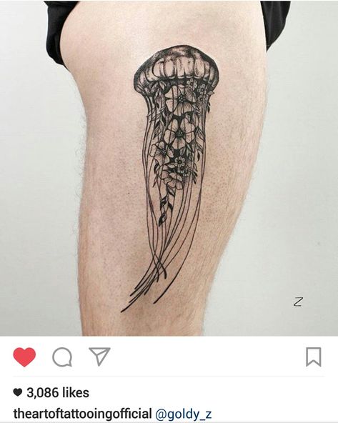 Black and gray jellyfish tattoo by Zlata Kolomoyskaya Tattoo Calf, Tattoo Dotwork, Jellyfish Tattoo, Octopus Tattoo, 1 Tattoo, Small Tattoo, Tattoo Placement, Skin Art, Piercing Tattoo