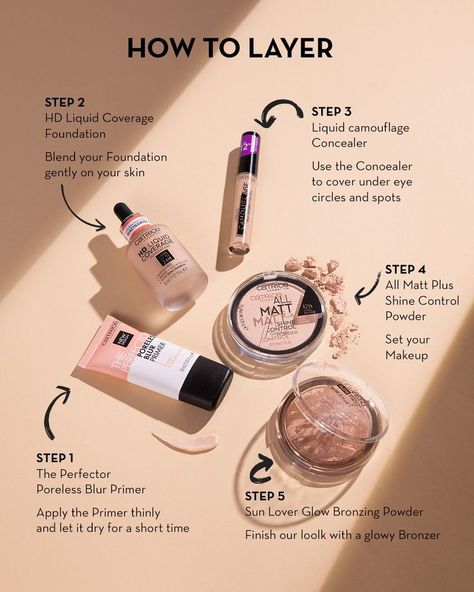 Discover your makeup routine with our makeup layering guide 😇 #makeuplayering #makeuproutine #makeupideas #beautyroutine #foundationhacks Catrice Makeup, Bronzing Powder, Makeup Tips For Beginners, Undereye Circles, Makeup For Beginners, Makeup Primer, Foundation Concealer, How To Apply Makeup, Makeup Routine