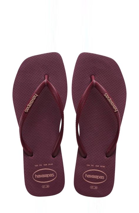 A tonal logo adds a subtle signature to the strap of this lightweight flip-flop grounded on a comfy rice-textured footbed. Water-resistant Synthetic upper and lining/rubber sole Made in Brazil Slim Logo, Best Flip Flops, Logo Flip Flops, Kids Clogs, Printed Flip Flops, Pretty Shoes Sneakers, Rubber Flip Flops, Kids Flip Flops, Square Logo