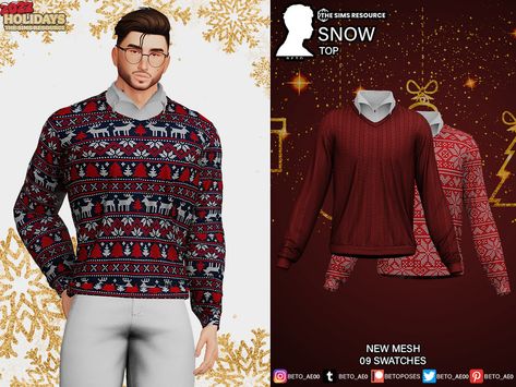 The Sims Resource - Snow (Top) Holiday Sims 4 Cc, Sims Resource Male, Sims Christmas, Top Model Poses, Sims 4 Seasons, Sims Outfits, Sims Download, Sims 4 Hair Male, Masculine Clothing