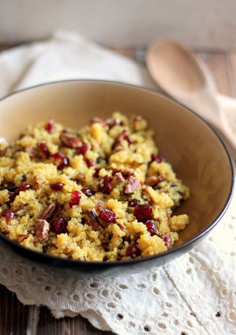 A healthy cranberry pecan quinoa salad with a lovely light honey orange dressing! A wonderful gluten free and easily vegan fall salad! #quinoa #vegan #quinoasalad #veganrecipe #glutenfree #cranberry #pecans #dairyfree Vegan Fall Salad, Orange Quinoa Salad, Orange Dressing, Spiralized Sweet Potato, Fall Salad, Cranberry Salad, Ambitious Kitchen, Passover Recipes, Roast Chicken Recipes