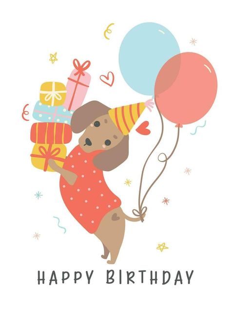 Happy Birthday Weiner Dog, Dog Bday Party Ideas, Happy Birthday Dachshund, Animal Cartoon Illustration, Dachshund Party, Happy Birthday Puppy, Arte Dachshund, Dog Happy Birthday, Dachshund Birthday