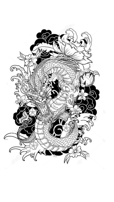 Drawn Dragon, Dragon Tattoo Sketch, Tattoo Coloring Book, Dragon Tattoo Art, Japanese Dragon Tattoo, Dragon Sleeve Tattoos, Japanese Dragon Tattoos, Japan Tattoo Design, Dragon Tattoos