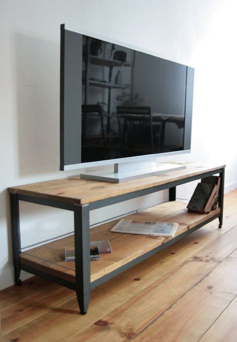 Living Room Tv Unit Designs, Vintage Industrial Furniture, Pine Table, Caster Wheels, Rack Design, House Plants Decor, Living Room Tv, Metal Furniture, Promotional Products