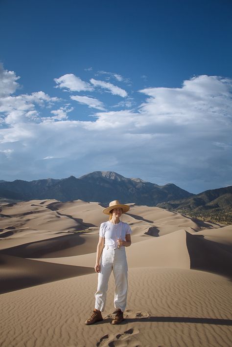 The Sand Dunes in Colorado #nationalparks #colorado #summerroadtrip #coloradoroadtrip #thesanddunes #sanddunescolorado #sanddunesphotoshoot #coloradohiking #coloradosummer #coloradotravelguide #greatsanddunes #minimaliststyle San Dunes Photoshoot, White Sand National Park Photoshoot, Colorado Sand Dunes, Sand Dunes Colorado, Great Sand Dunes National Park Photography, Sand Dunes National Park Colorado, Sand Dunes Editorial, Sand Dunes Photoshoot, Great Sand Dunes National Park