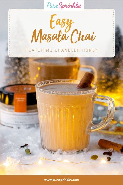 This fuss-free Easy Masala Chai recipe is a breeze to make thanks to Chandler Honey's luscious Creamy Chai honey! The perfect drink to cozy up with during the holiday season or any time of year! It's also gluten-free, refined sugar-free with a dairy-free option! Masala Chai Recipe, Chai Recipe, Healthy Holiday Recipes, Masala Chai, Chai Spice, Healthy Holidays, Dairy Free Options, Organic Honey, Christmas Drinks