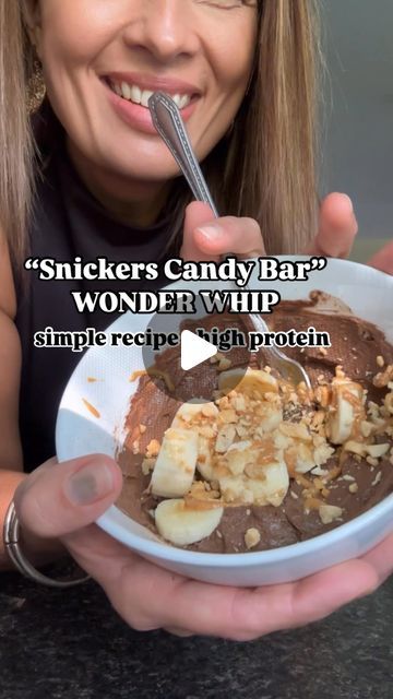 𝐂𝐡𝐫𝐢𝐬𝐭𝐢𝐚𝐧 𝐂𝐨𝐚𝐜𝐡 + 𝐏𝐚𝐬𝐭𝐨𝐫’𝐬 𝐖𝐢𝐟𝐞 on Instagram: "Stop scrolling if you love Snickers but want a healthier option that will actually keep you full! Trying a Snickers inspired wonder whip!

Ingredients:

3/4 cup plain Greek yogurt
1 scoop vegan chocolate Shakeology
1/2 banana, sliced
Drizzle of Teddy’s peanut butter
4-5 peanuts, crushed

Mix the Greek yogurt and Shakeology, then top with sliced banana, a drizzle of peanut butter, and crushed peanuts for that perfect crunch!

I once had a girl ask me, “Why not just eat the candy bar? The macros are better.” And hey, sometimes I do eat the candy bar. But here’s the thing: when I want a meal that’s going to keep me full longer, I choose this Wonder Whip. It’s loaded with protein, fiber, and healthy carbs, keeping me satis Wonder Whip, Snickers Candy Bar, Sliced Banana, Snickers Candy, Chocolate Shakeology, Healthy Carbs, Stop Scrolling, Whip It, Just Eat