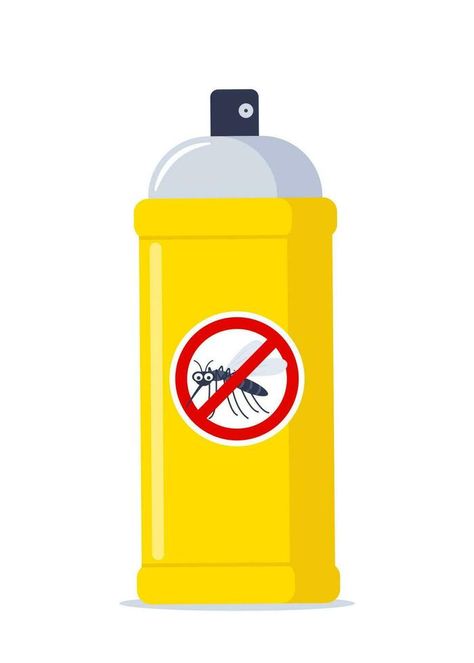 Repellent spray in the yellow bottle. Protection from the mosquito and other insect. Aerosol for bug bite prevention. Vector illustration. Mosquito Spray, Bug Bite, Best Pest Control, Mosquito Control, Pest Management, Vector Banner, Bug Bites, Pest Control Services, Mosquito Repellent