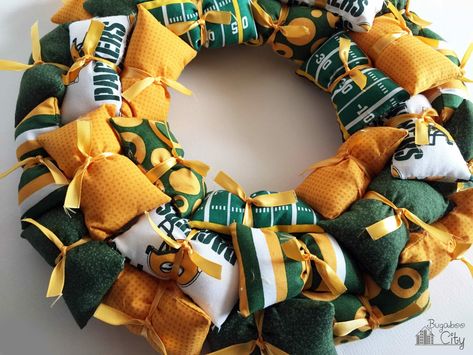 DIY Sports Team Pillow Wreath Pillow Wreath, Heart Wreath Form, Football Fabric, Football Playoffs, Wire Wreath Forms, Heart Shaped Wreaths, Wire Wreath, Different Holidays, Holiday Pillows