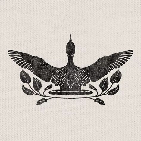 The Loon - an iconic Canadian symbol. I hope you enjoy my take on it! . . . #wildlifeillustration #loonie #procreateillustration #surfacepatterndesigner #canadiandesign #canadianart #blockprint Loon Feather Tattoo, Louisiana Swamp Tattoo, Loon Line Drawing, Loon Bird Drawing, Masculine Bird Tattoo, Black Illustrative Tattoo, Loon Tattoo Minimalist, Barn Swallow Drawing, This Must Be The Place Tattoo