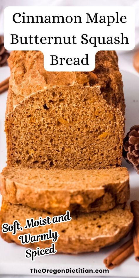 Deliciously Soft and Moist Cinnamon Maple Butternut Squash Bread High Fiber Bread Recipe, Maple Butternut Squash, Oatmeal Protein Cookies, Butternut Squash Bread, Moist Bread, Butternut Squash Cinnamon, Squash Bread, Fiber Bread, Frozen Butternut Squash