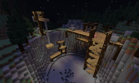 Medieval Quarry Minecraft Project Minecraft Quarry Build, Minecraft Quarry Design, Quarry Minecraft, Minecraft Quarry, Mining Quarry, Minecraft Build Hacks, Minecraft Underground, Dwarven City, Mc Ideas