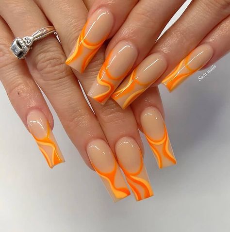 40 Orange Nail Designs to Freshen Up Your Look - Beautiful Dawn Designs Nail Ideas Graduation, Orange Fall Nails, Orange Acrylic Nails, Summer Nails 2024, Silver Nail Designs, Orange Nail Designs, Orange Nail Polish, Orange Nail, Nails Summer Nails