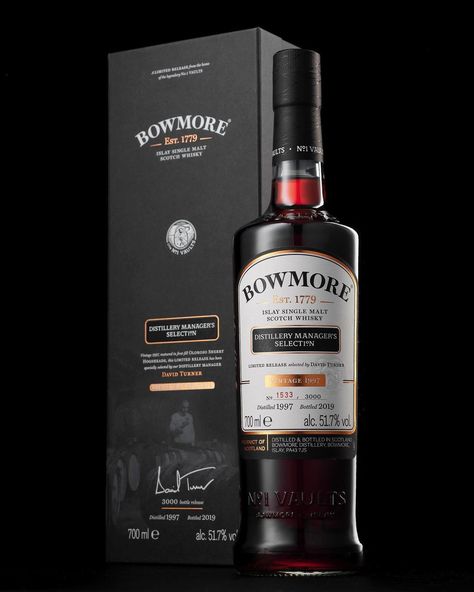 Bowmore Whisky Collector on Instagram: “Distilled in 1997 and matured exclusively in first-fill Oloroso sherry hogsheads which were selected by distillery manager David Turner. •…” Bowmore Whisky, Scotch Whisky, Single Malt, Macallan Whiskey Bottle, Whiskey Bottle, Gin, Vodka, The Collector, Rum