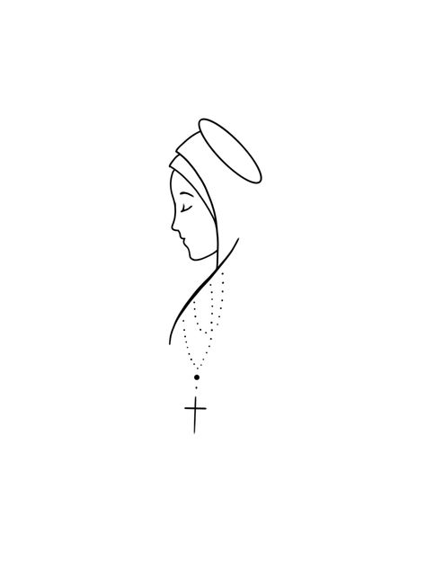 Mother Maria Tattoo, Mother Mary Line Art, Virgin Mary Fine Line Tattoo, Virgin Fatima Tattoo, St Therese Tattoo, Virgin Mary Outline Tattoo, Totus Tuus Tattoo, Ave Maria Tattoo, Blessed Mother Tattoo