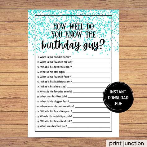 Adult Birthday Party Games, How Well Do You Know The Birthday Guy, Who Knows The Birthday Boy Best, Birthday Games For Men, Instant Download 40th Birthday Games Ideas For Men, Birthday Games For Men, Boy Party Games, Birthday Questions, 40th Birthday Games, 1st Birthday Party Games, Adult Birthday Party Games, Birthday Games For Adults, Western Games