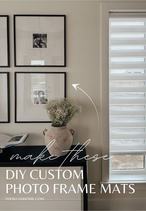 DIY Custom Photo Frame Mats - The Blush Home Blog Ikea Picture Frame, Hallway Pictures, Matte Pictures, Picture Frame Mat, Black Photo Frames, Custom Photo Frames, Diy Photo Frames, Diy Picture Frames, Family Frames