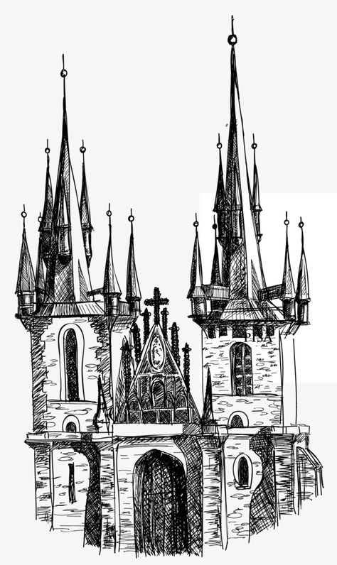 Castle Graphic Design, Gothic Castle Drawing, Castle Line Art, Haunted House Drawing, Castle Sketch, Europe Castles, Castle Png, European Castle, Castle Clipart