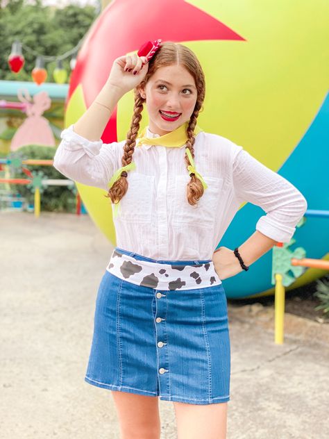 Mini Jessie hat- @shopdisney scarf and cow belt- DIY shirt- @marshalls skirt- @target #waltdisneyworld #disneyoutfits #disneybound #jessiebound #disney #toystory #toystoryland Jessie Disneybound, Jessie Halloween, Cow Belt, Disney Couple Costumes, Bounding Outfits, Disneybound Ideas, Disney Fits, Belt Diy, Disney Couple