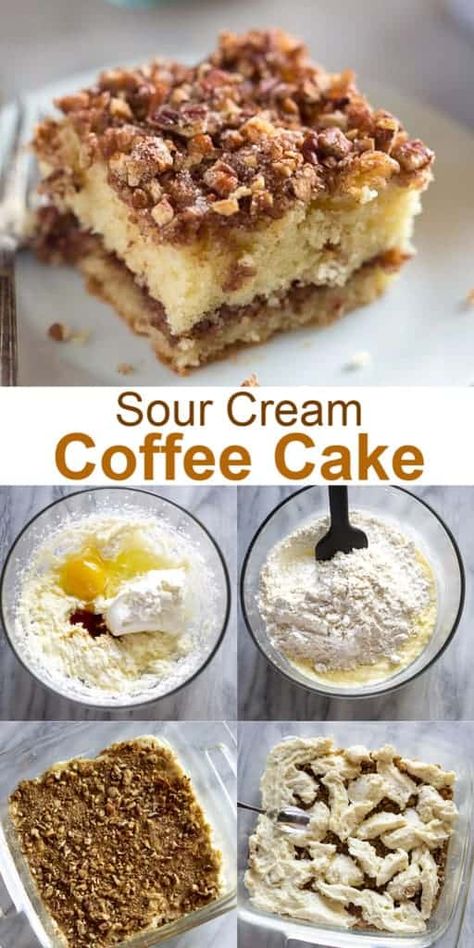 This Sour Cream Coffee Cake is a tender crumb cake with cinnamon pecan topping. | tastesbetterfromscratchcom.bigscoots-staging.com via @betrfromscratch Decadent Cheesecake, Pecan Coffee Cake, Breakfast Cake Recipes, Recipe Cheesecake, Cake With Cinnamon, Scone Recipes, Pecan Topping, Cinnamon Pecans, Heath Bars