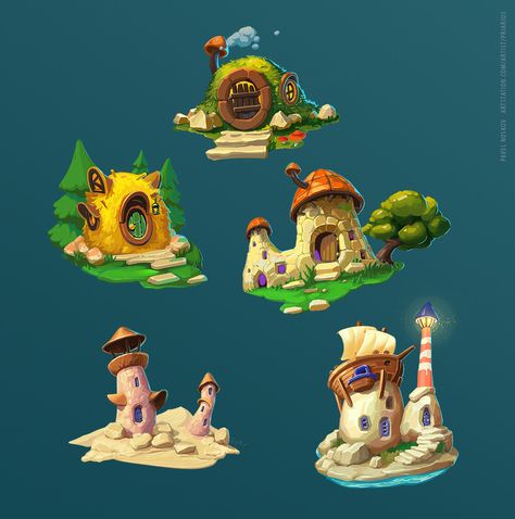 Kittens houses, Pavel Noskov on ArtStation at https://www.artstation.com/artwork/XNwan Visual Development Art, House Concept Art, Cartoon Houses, Kitten House, Cartoon Building, House Concept, House Cartoon, Cartoon House, 2d Game Art