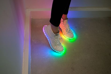 DIY Light-Up Shoes - learn.sparkfun.com Plain White Shoes, Donut Shoes, Marvel Shoes, Led Clothing, Led Lighting Diy, Diy Led, Light Up Sneakers, Diy Light, Shoe Technology